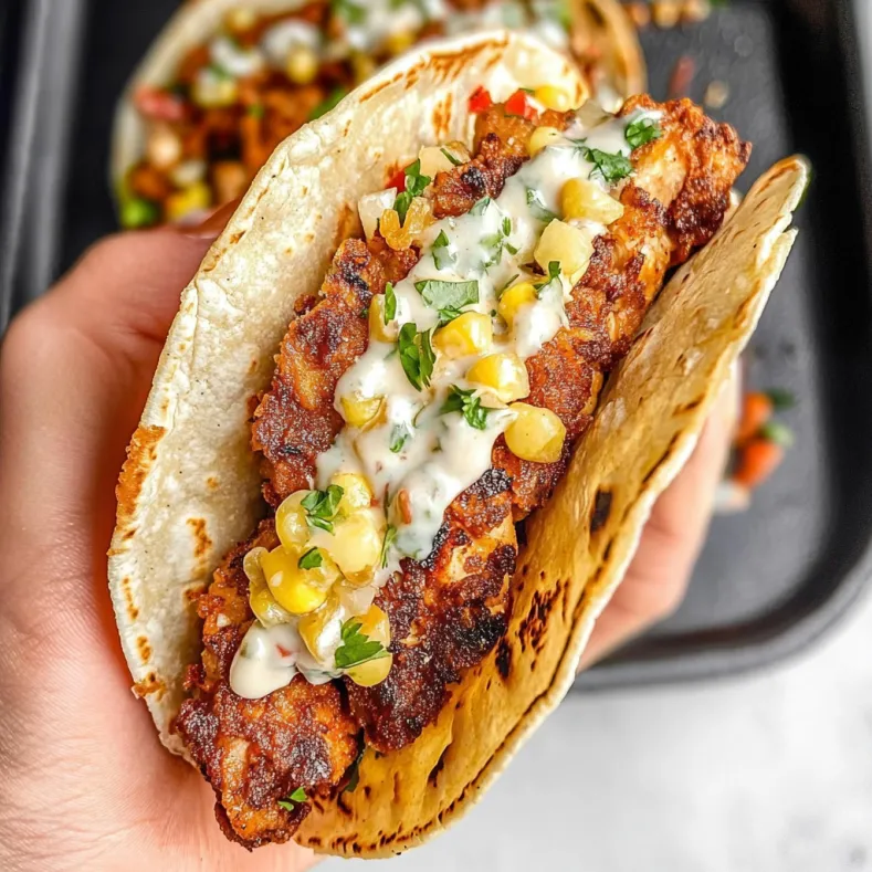 Fried Chicken Street Corn Taco with Jalapeno Lime Ranch