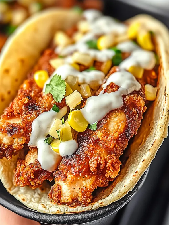 Fried Chicken Street Corn Taco with Jalapeno Lime Ranch
