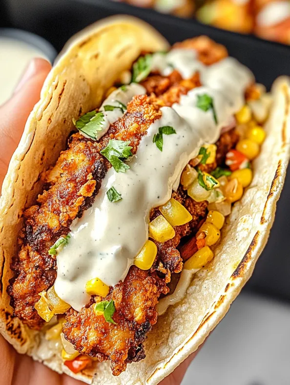 Fried Chicken Street Corn Taco with Jalapeno Lime Ranch