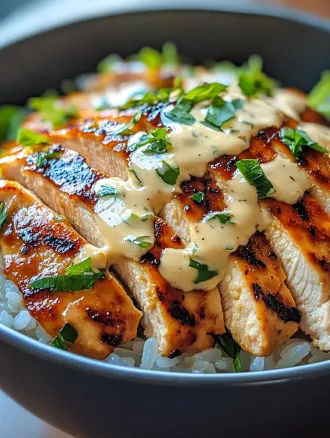 Chicken & Rice Bowls with Creamy Garlic Sauce