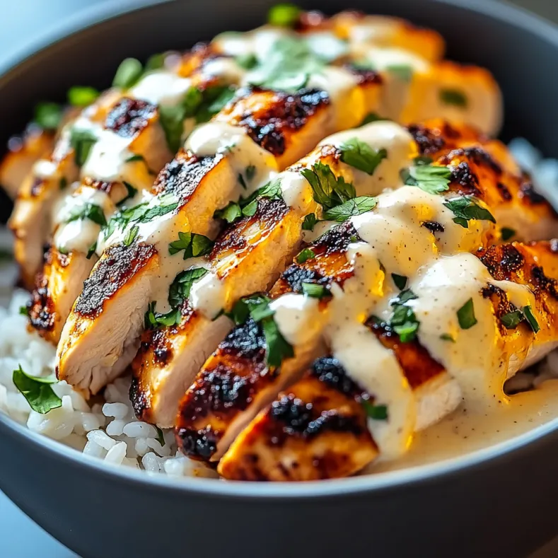 Chicken & Rice Bowls with Creamy Garlic Sauce
