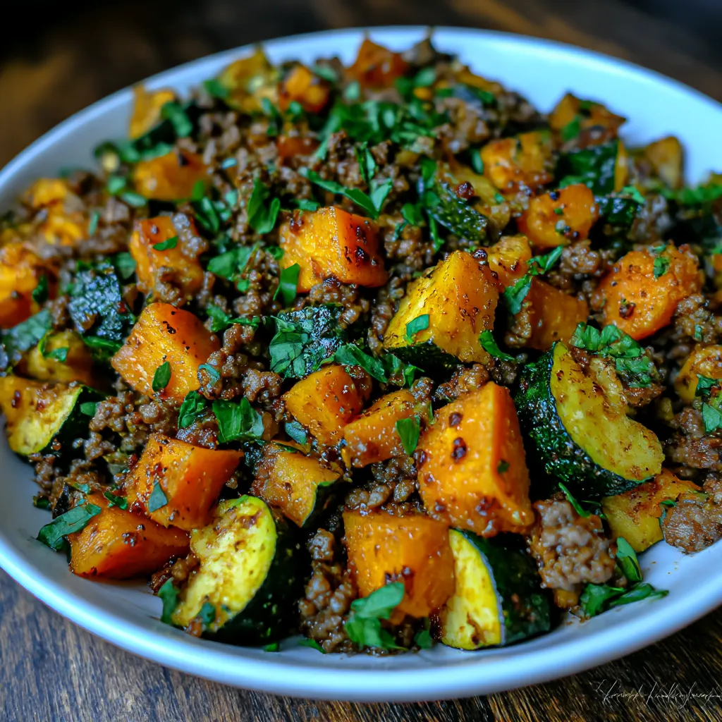 Ground Beef Zucchini Sweet Potato Skillet