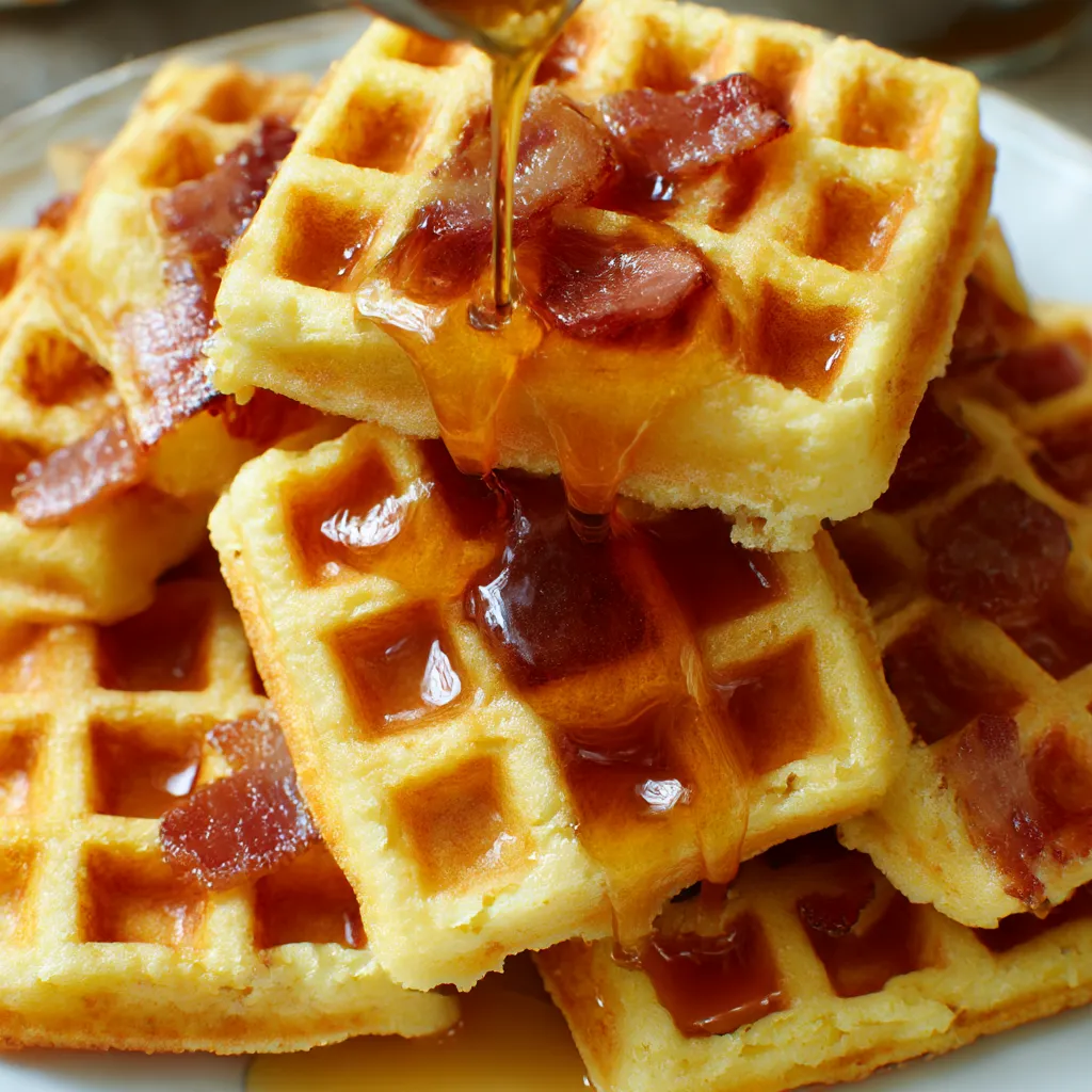 Cornbread Waffle Bites with Honey Butter Syrup