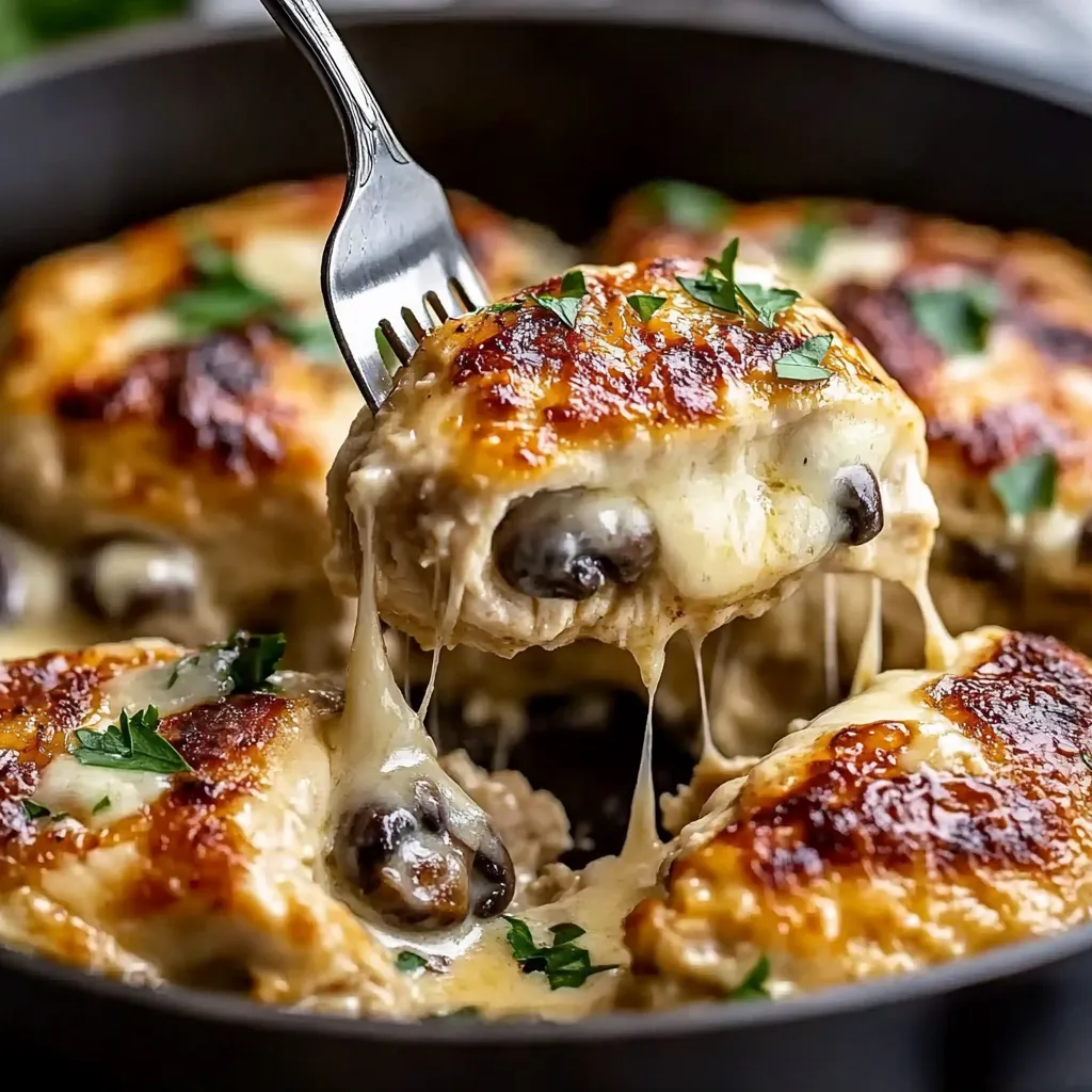 Garlic Butter Mushroom Stuffed Chicken with Creamy Parmesan Sauce