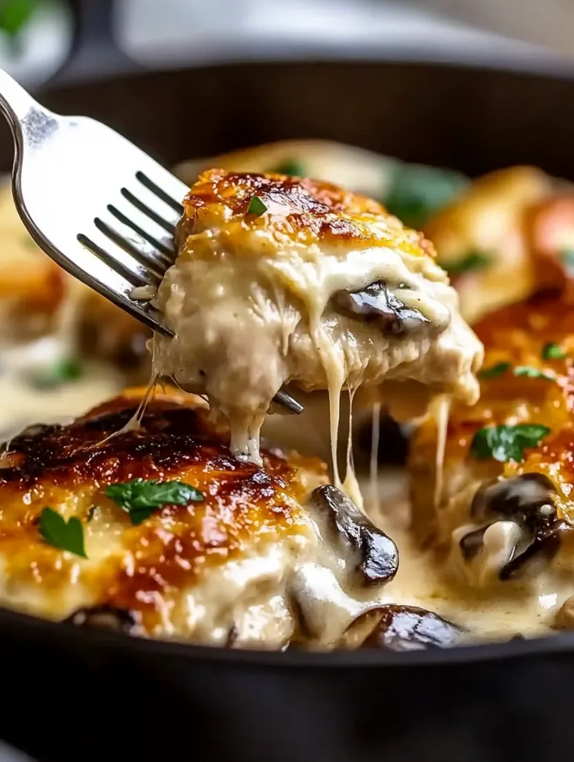 Garlic Butter Mushroom Stuffed Chicken with Creamy Parmesan Sauce