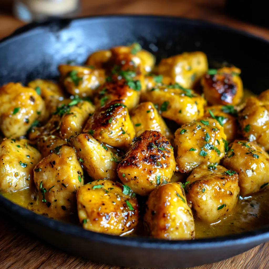A skillet of butter chicken.