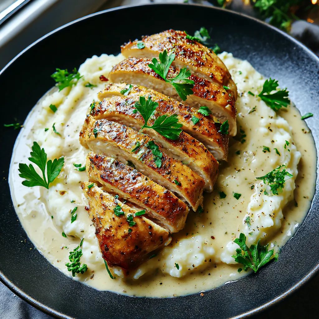 A plate of food with chicken and potatoes.