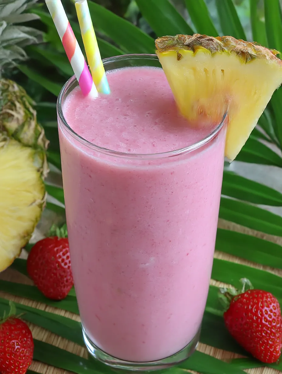 A glass of pink drink with a pineapple slice in it.