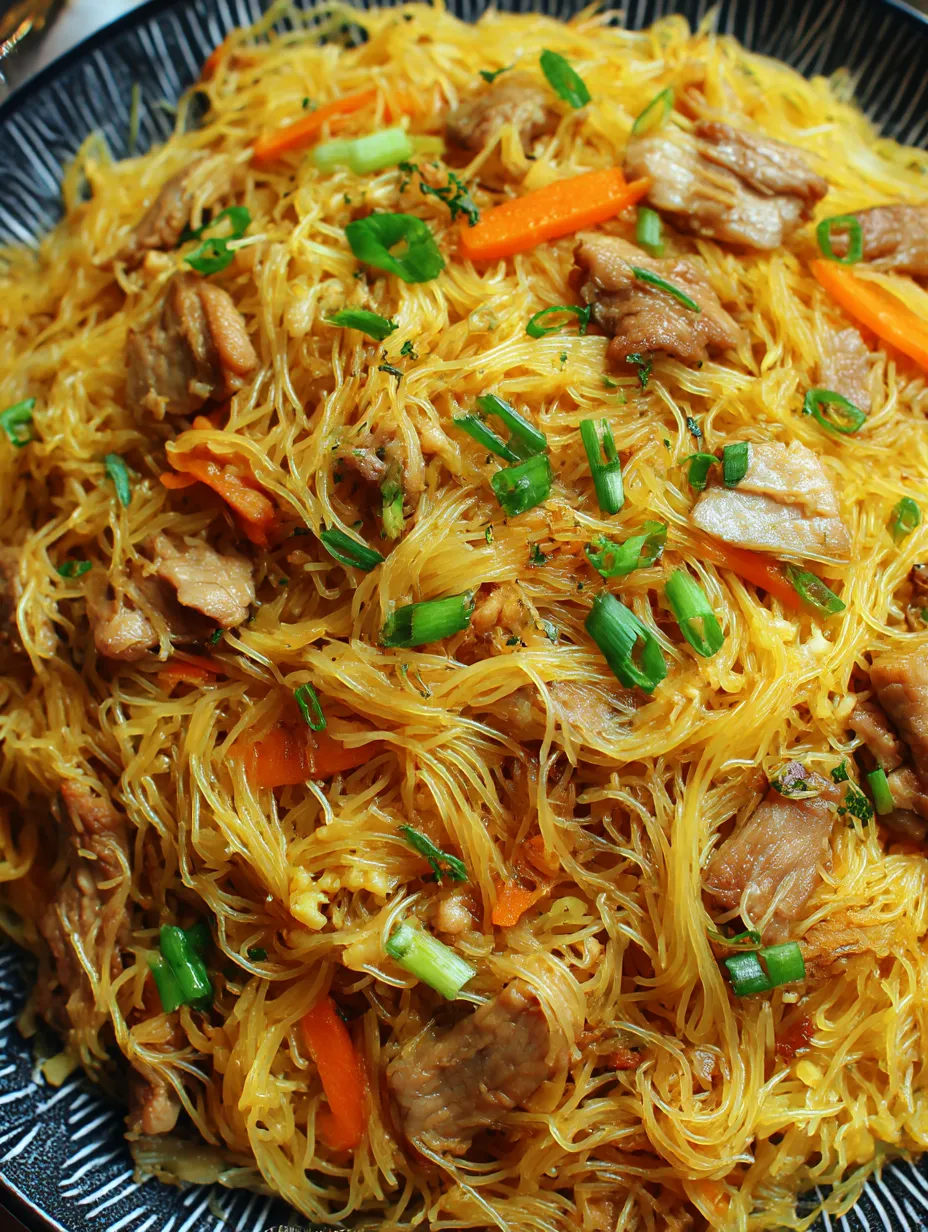 A plate of noodles with vegetables and meat.
