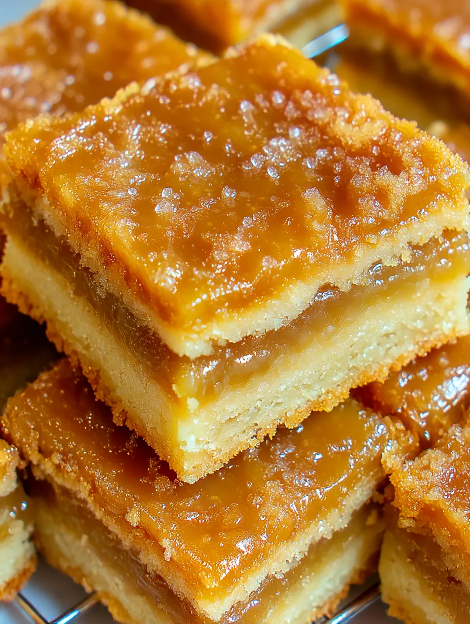 Butter tart squares are stacked on a plate.