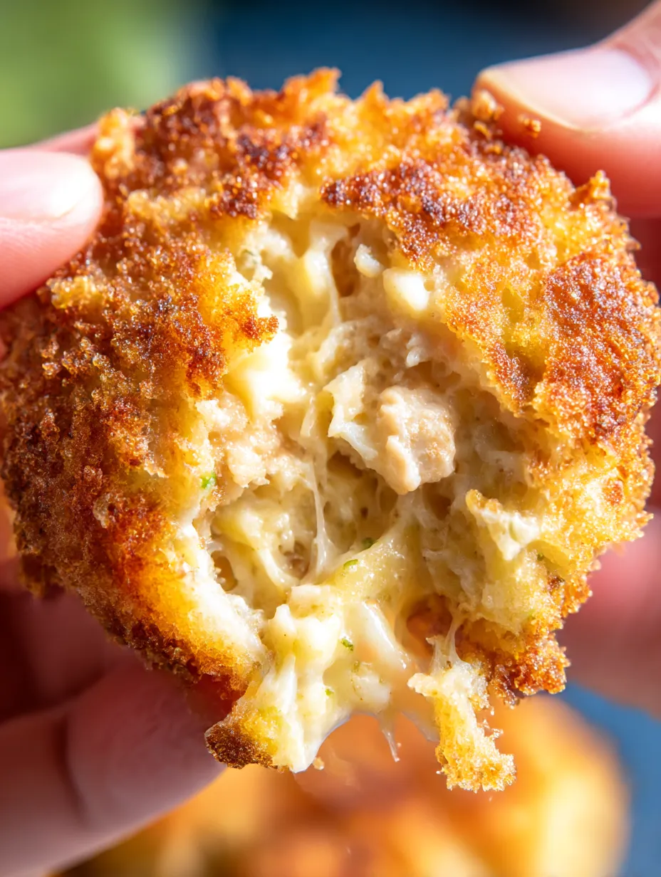 A piece of chicken patties is being held in a hand.