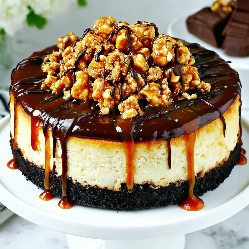 A slice of Samoa cheesecake with caramel drizzle.