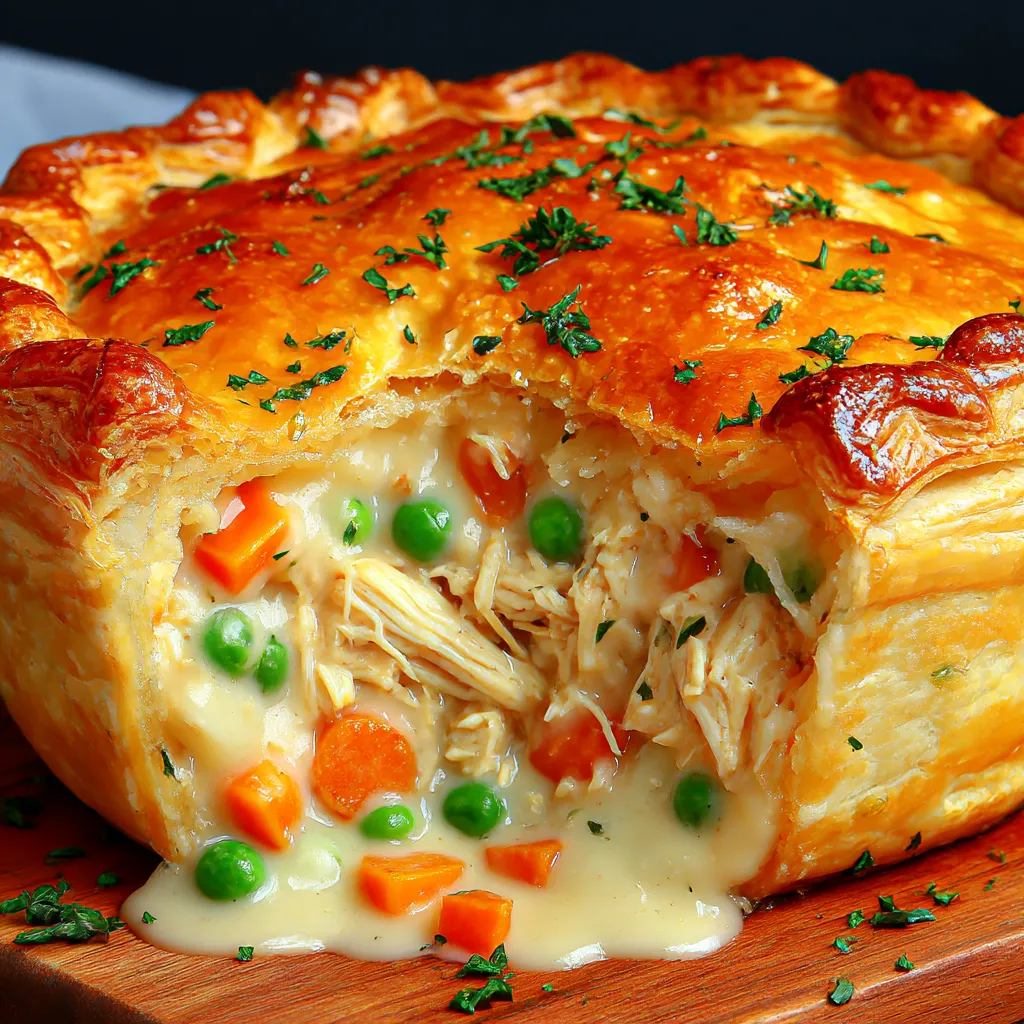 A slice of chicken pot pie.