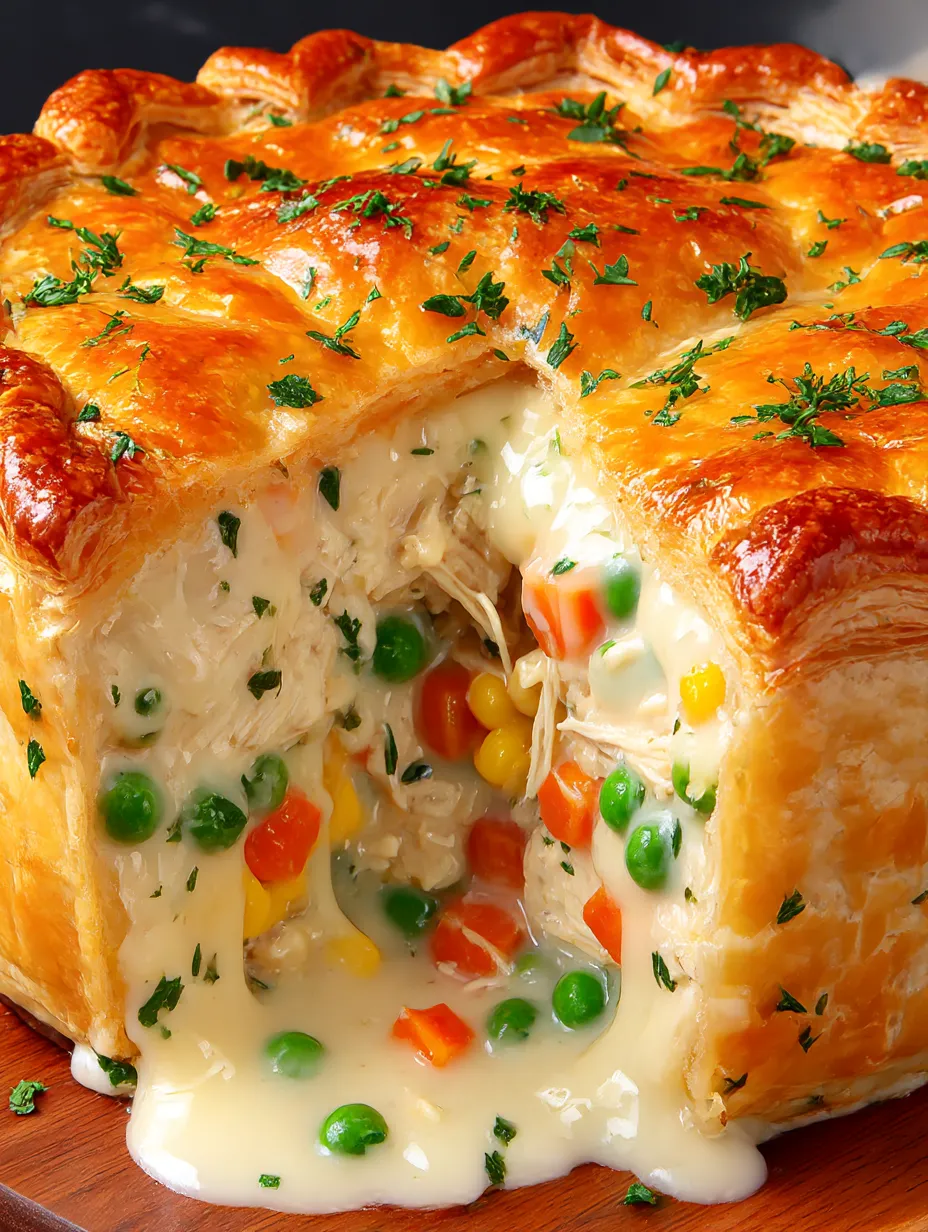 A slice of chicken pot pie.