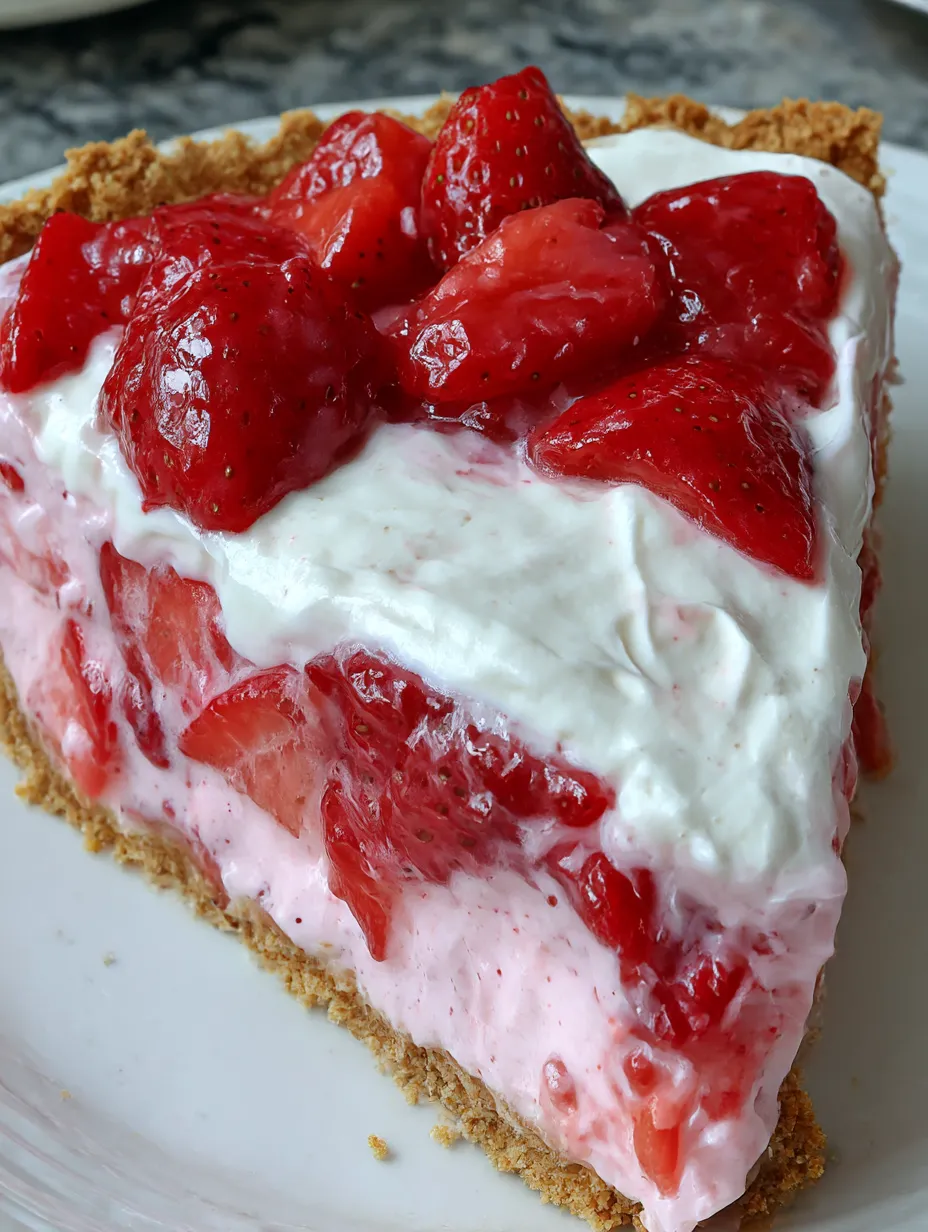 A slice of strawberry cream cheese pie.