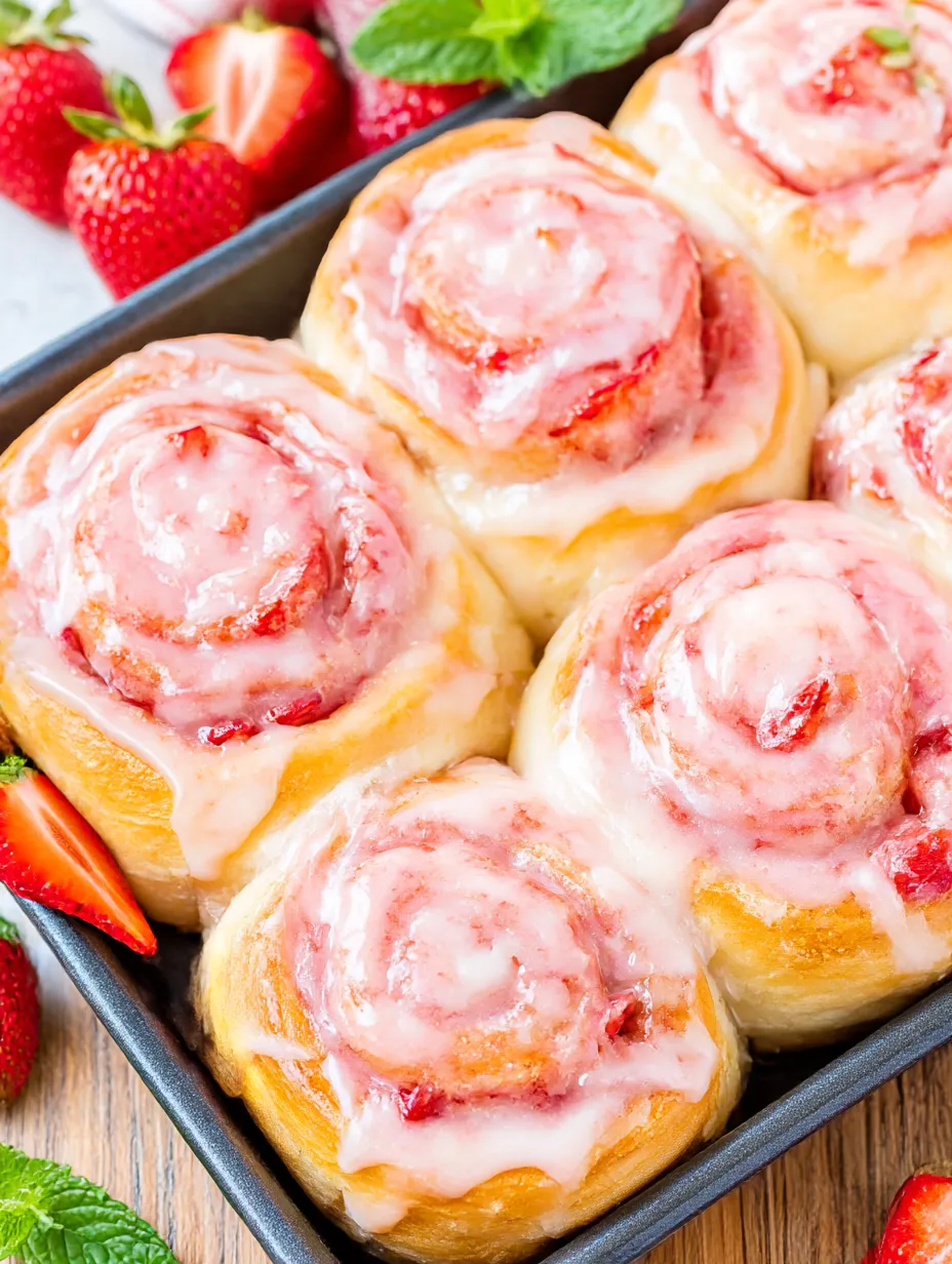 A box of cinnabon rolls with strawberry cheesecake filling.