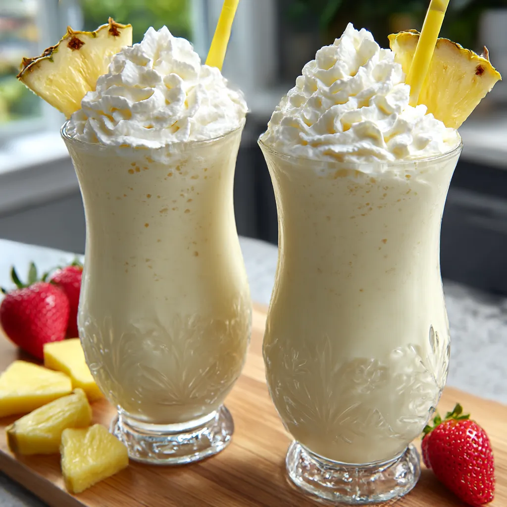 Two glasses of pina colada milkshakes.