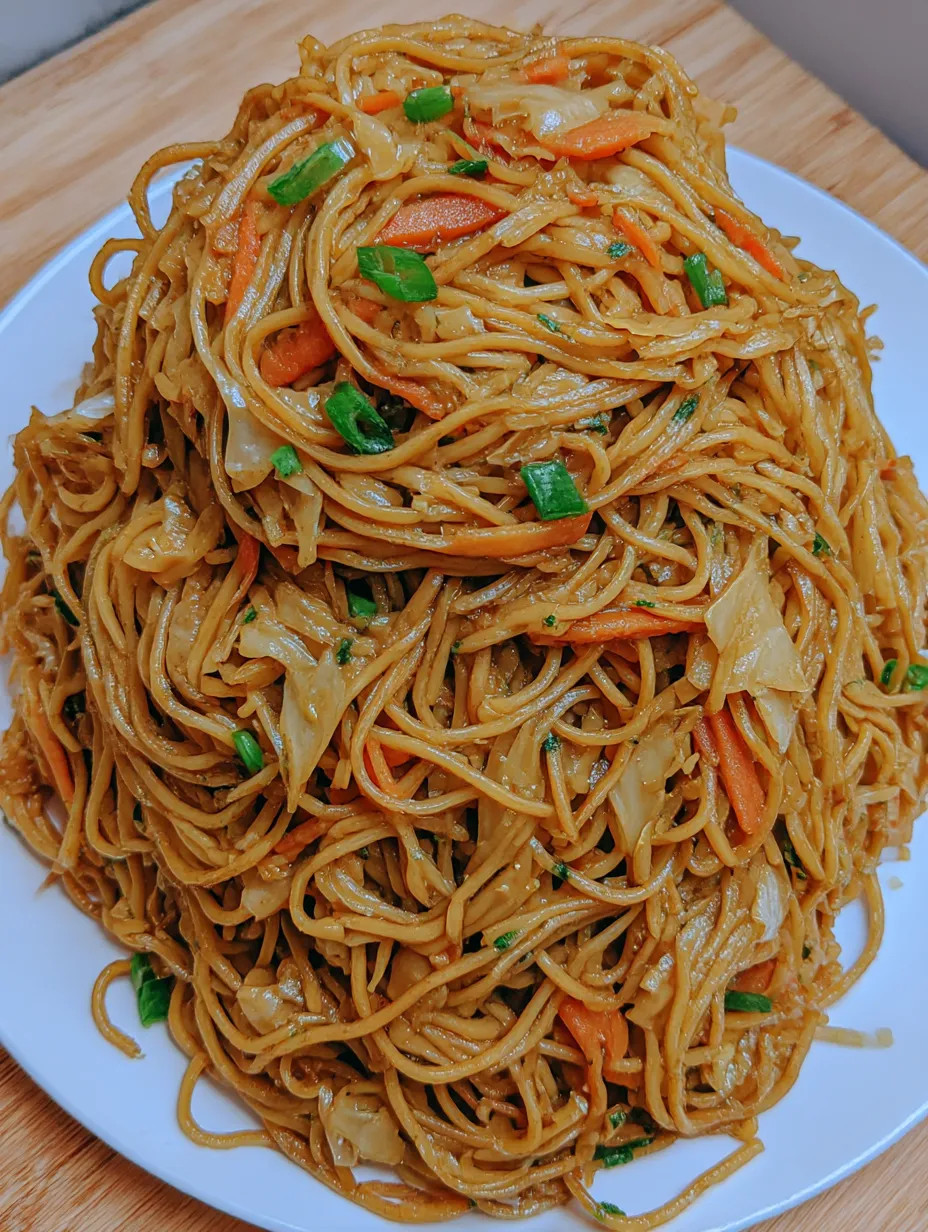 A plate of noodles with carrots and green onions.