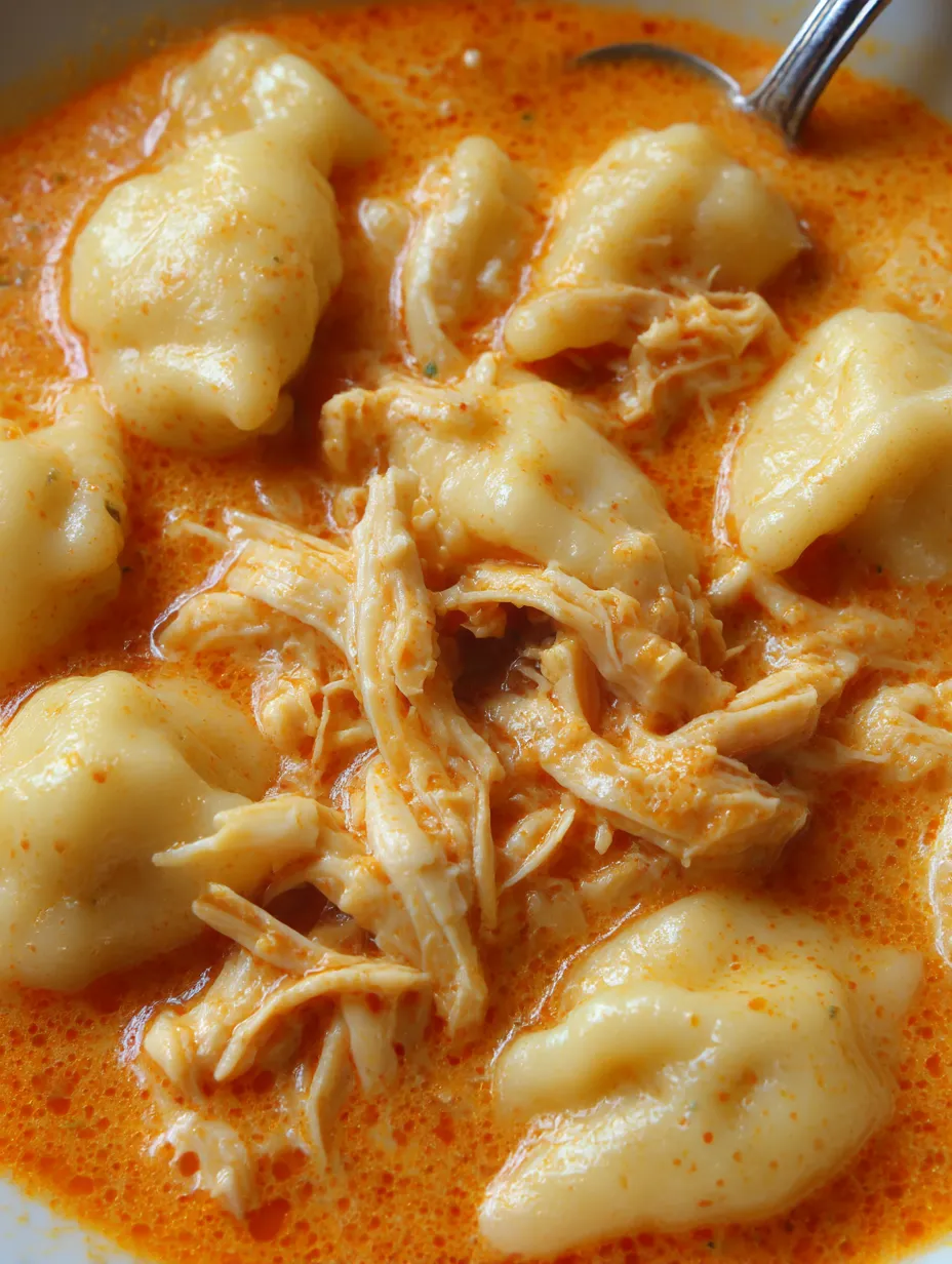 A bowl of chicken and dumplings.