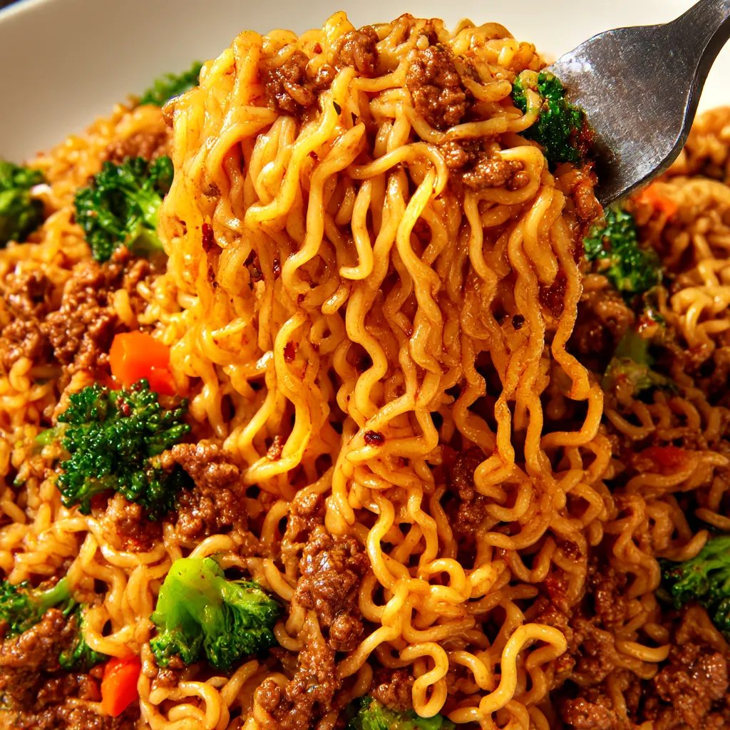 A bowl of noodles with broccoli and carrots.