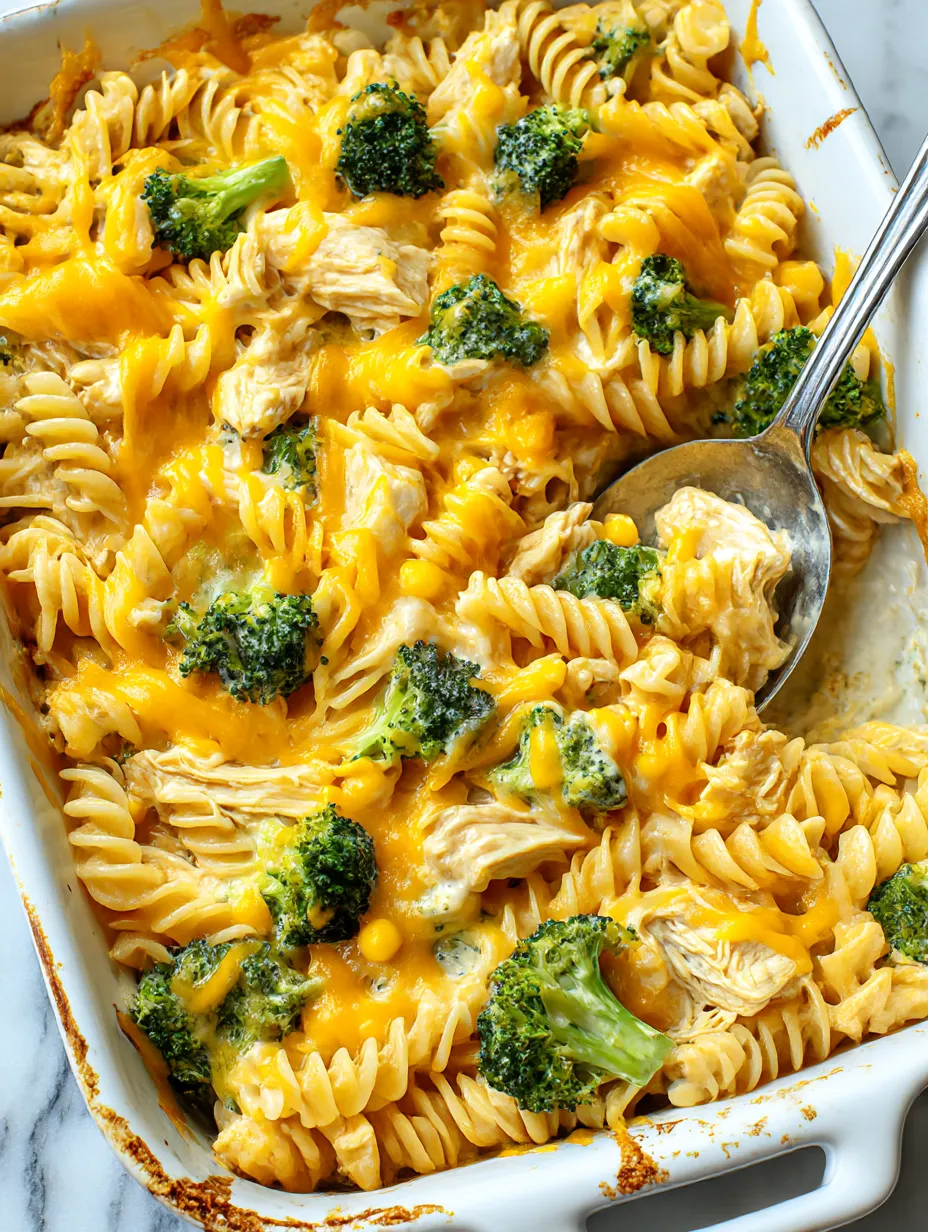 A delicious cheesy broccoli chicken pasta bake.