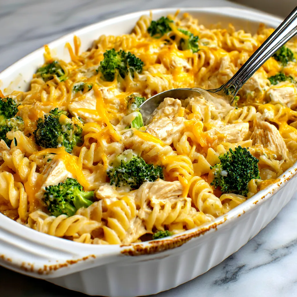 A delicious cheesy broccoli chicken pasta bake.