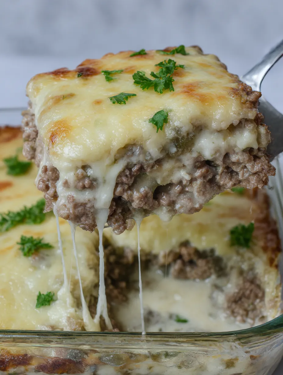 A slice of Philly Cheesesteak Casserole.