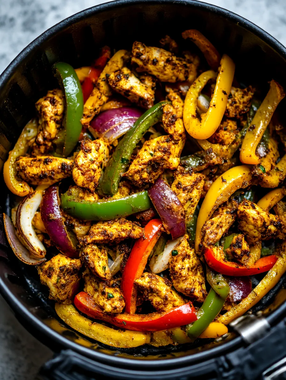 A bowl of chicken fajitas with peppers and onions.