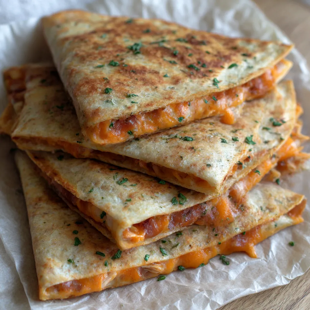 A stack of keto chicken quesadillas.