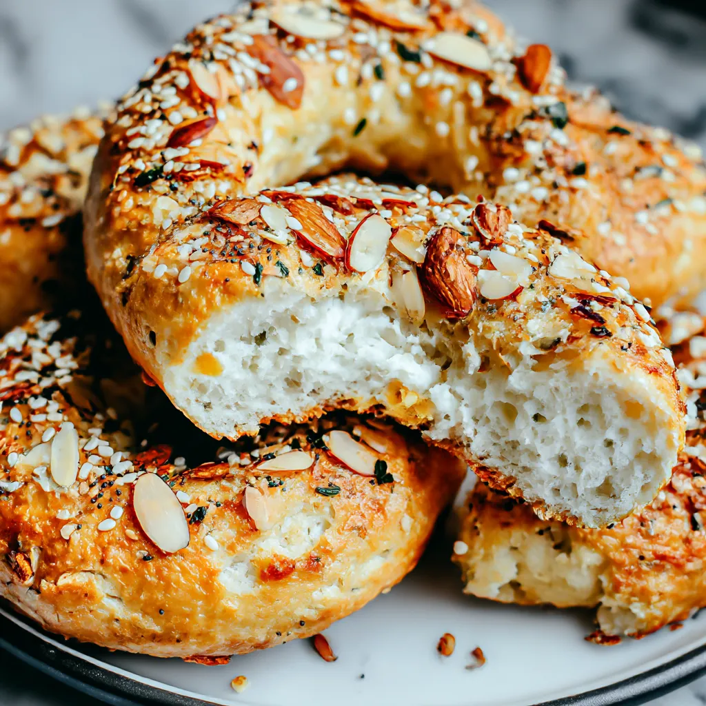 A bagel with almond flour and sesame seeds.