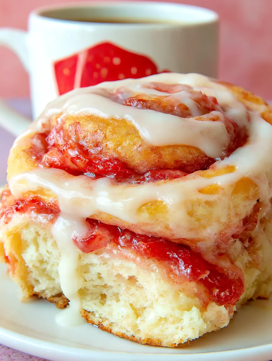 A delicious strawberry cinnamon roll.