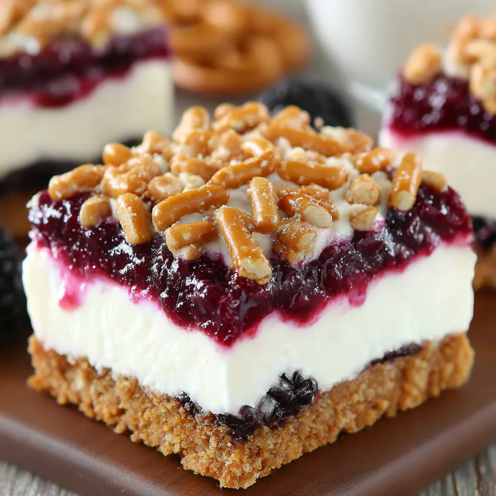 A dessert made with blackberries and pretzels.