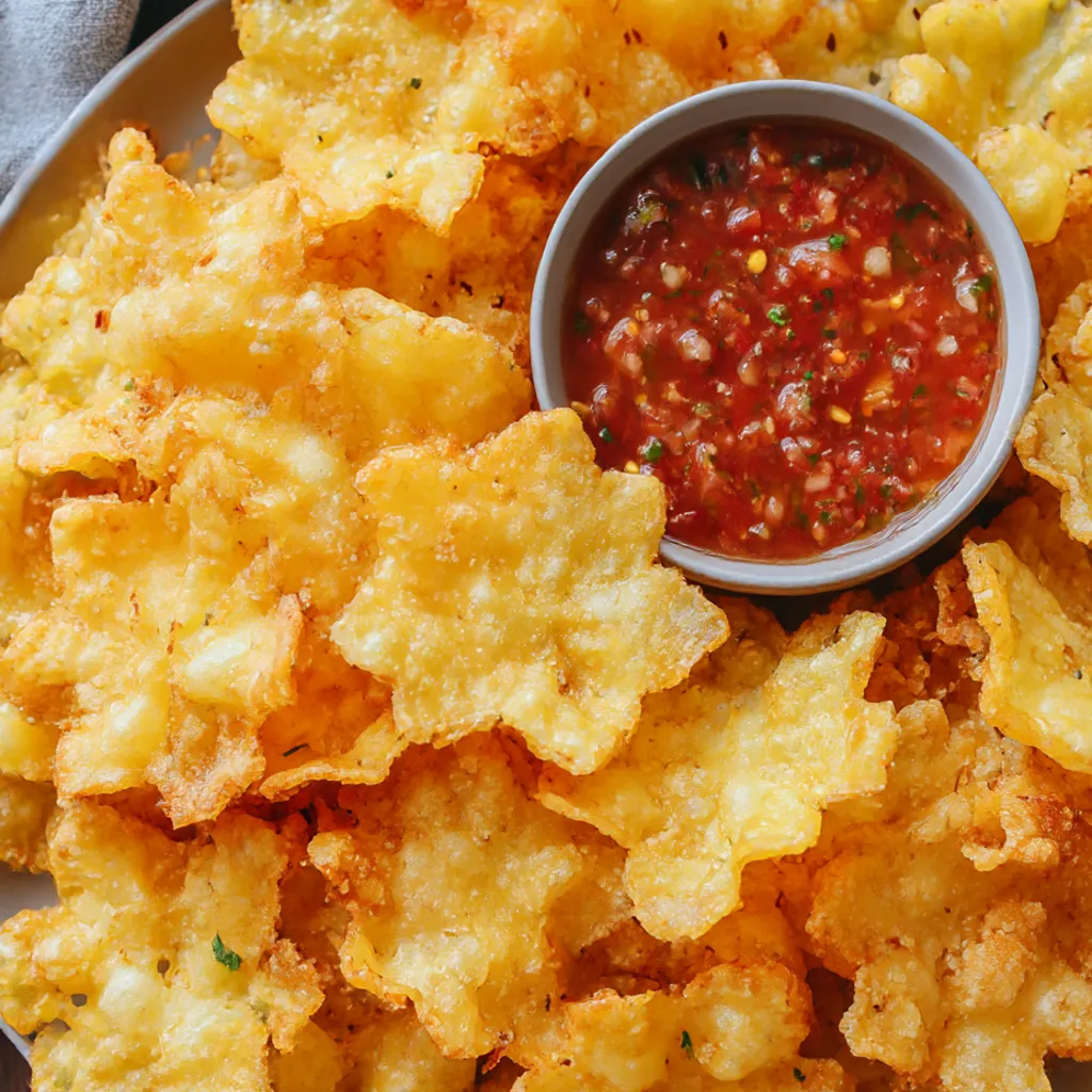 A bowl of crispy low-carb cottage cheese chips.