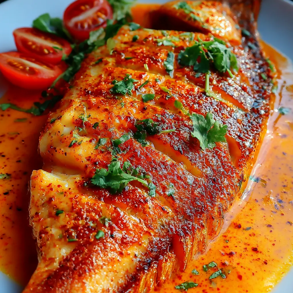 A red snapper with creamy Creole sauce.
