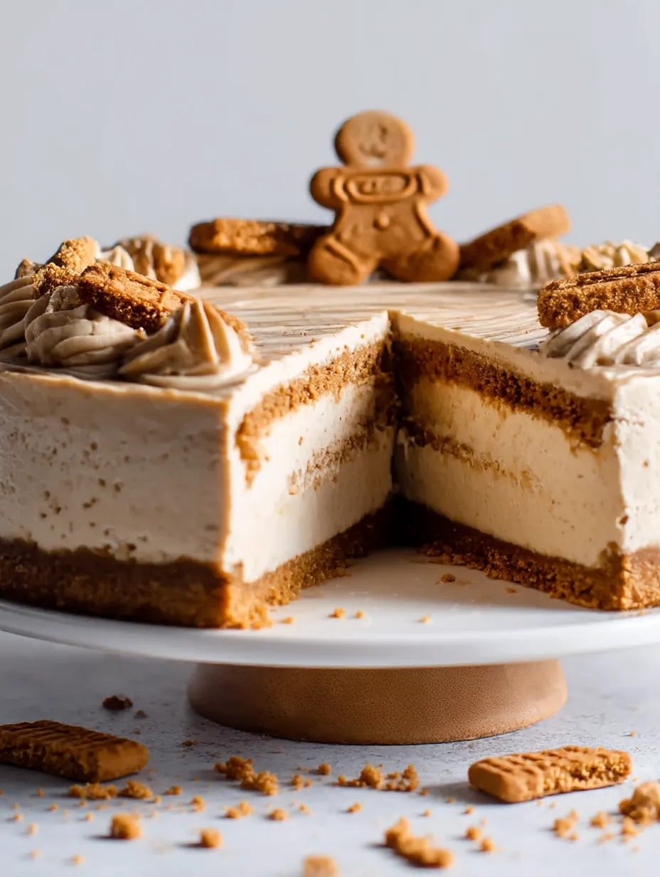 A slice of No Bake Biscoff Cheesecake.