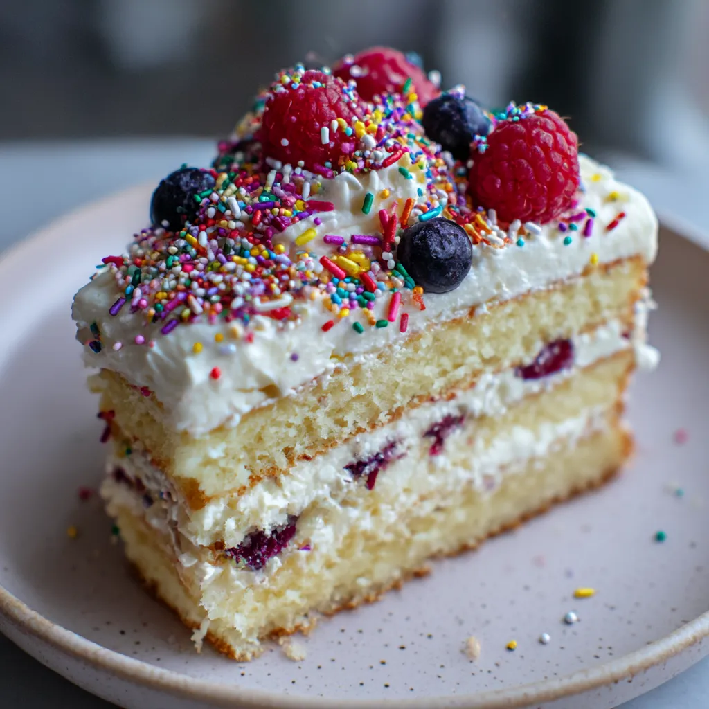 A slice of milk bar white sheet cake.