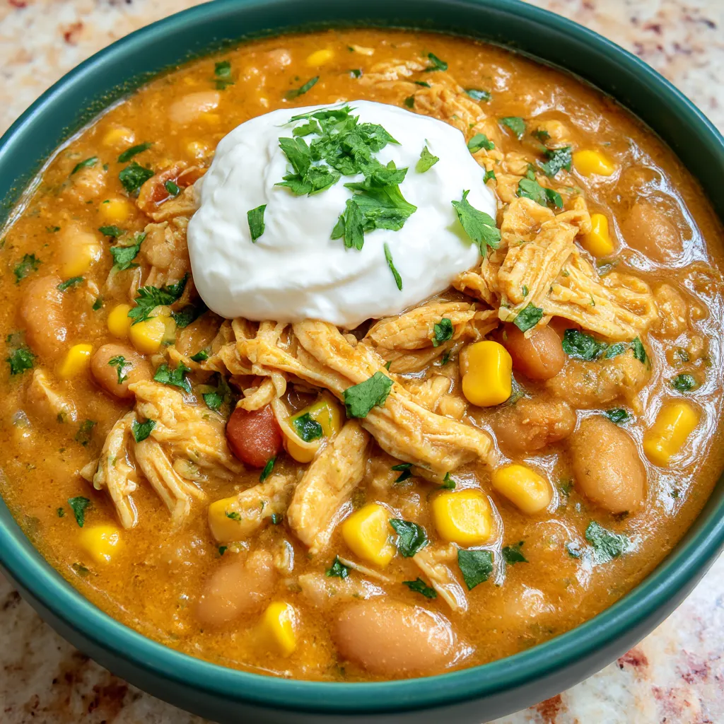 A bowl of chili with a dollop of sour cream on top.