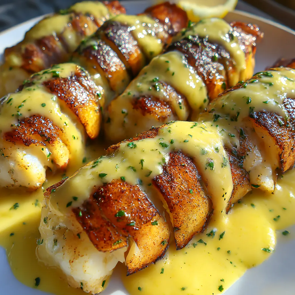 Creamy garlic butter lobster tails.