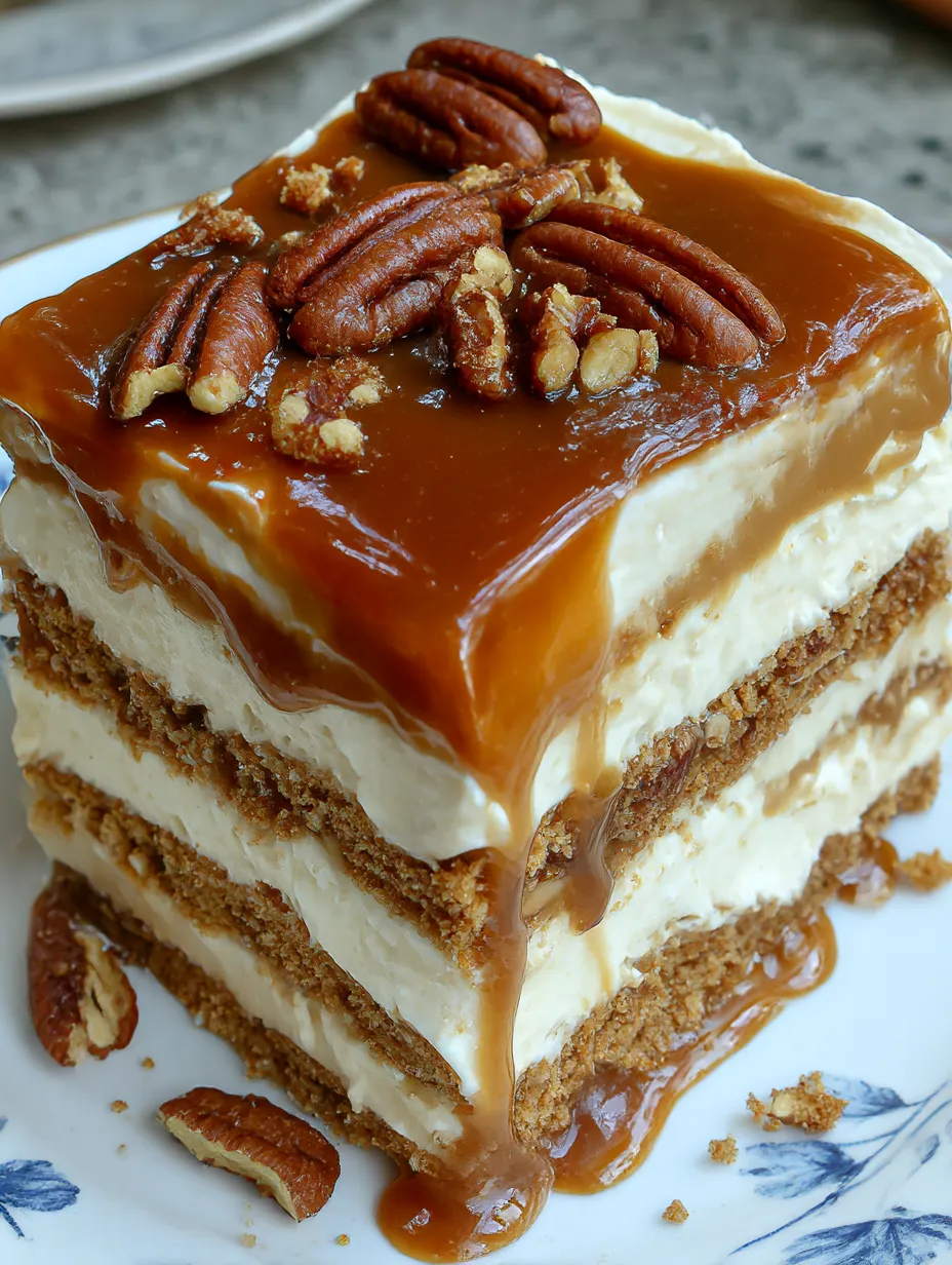 A slice of pecan pie lasagna.