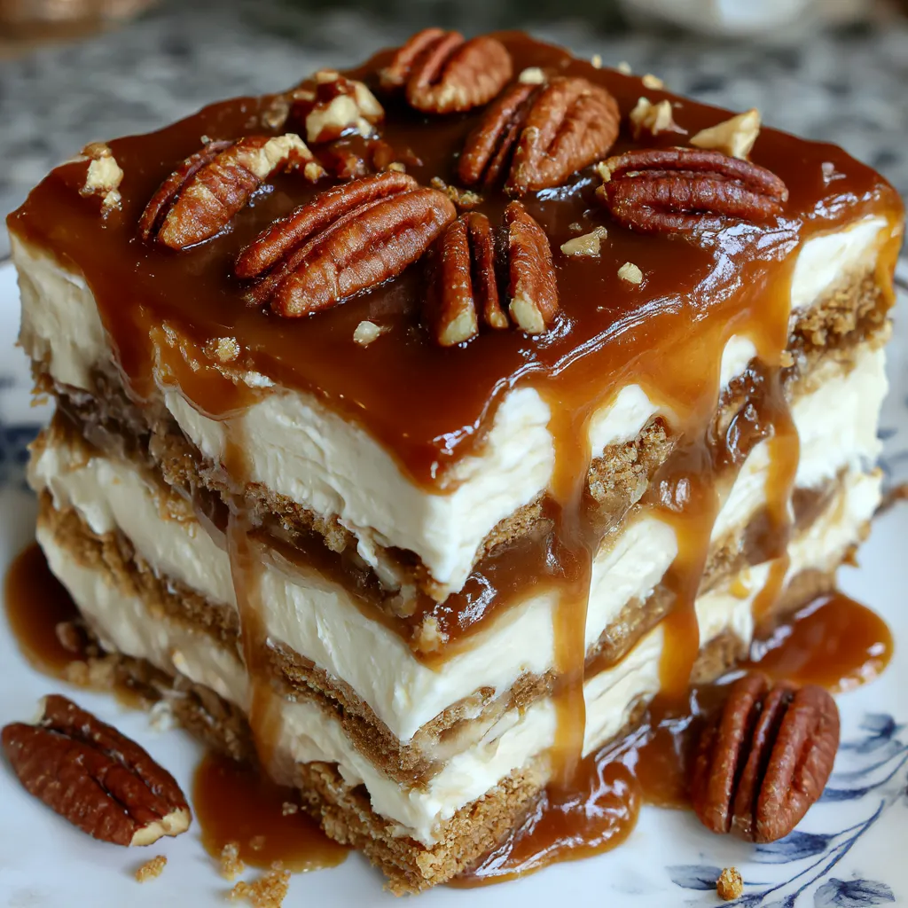 A slice of pecan pie lasagna.