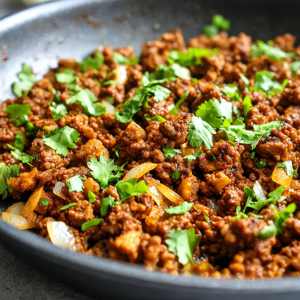 A bowl of meat with onions and parsley.