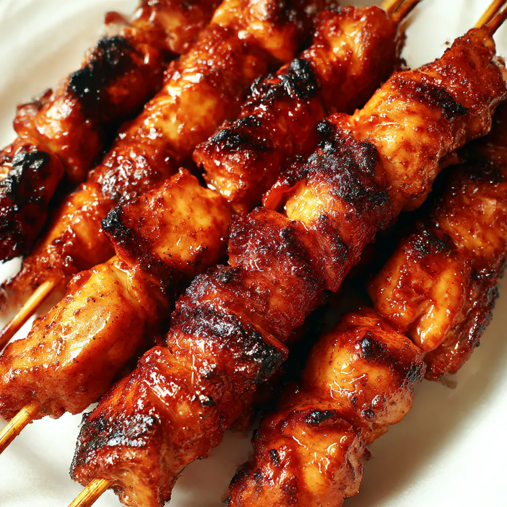 Honey chipotle chicken skewers on a plate.