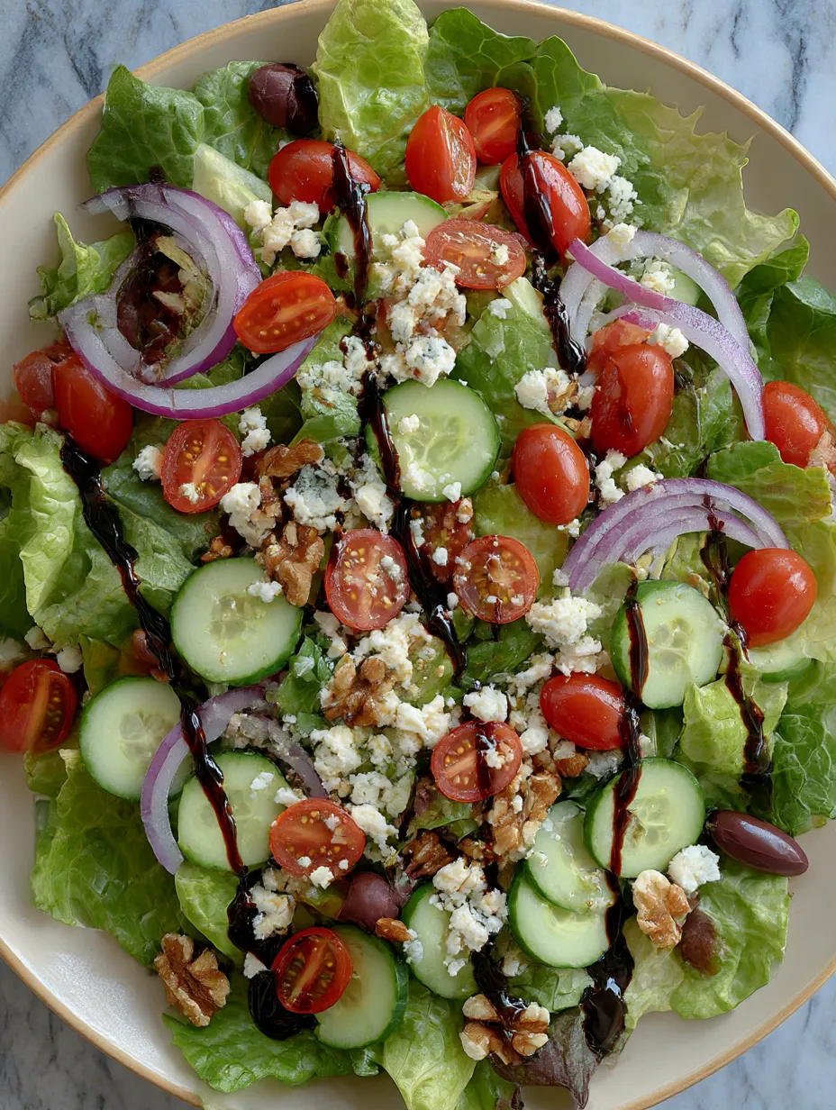 A salad with tomatoes, cucumbers, and feta cheese.
