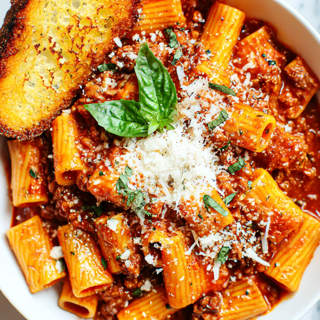 A bowl of spicy sausage rigatoni.
