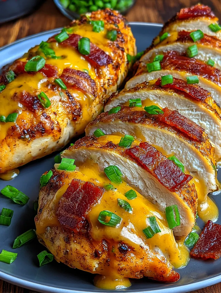 A plate of cheesy bacon BBQ chicken.