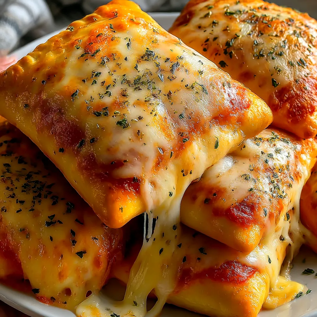 A plate of homemade easy cheesy pizza pockets.