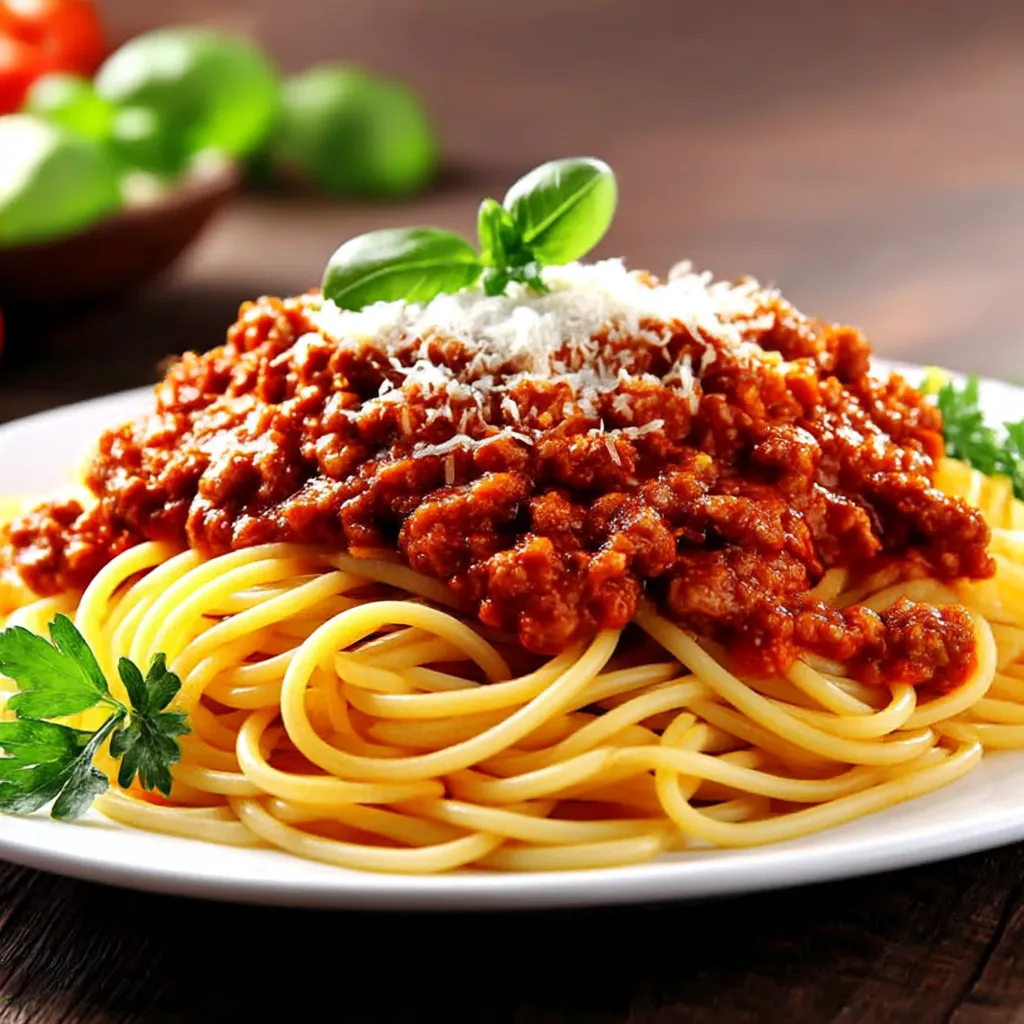 A plate of spaghetti with meat sauce.