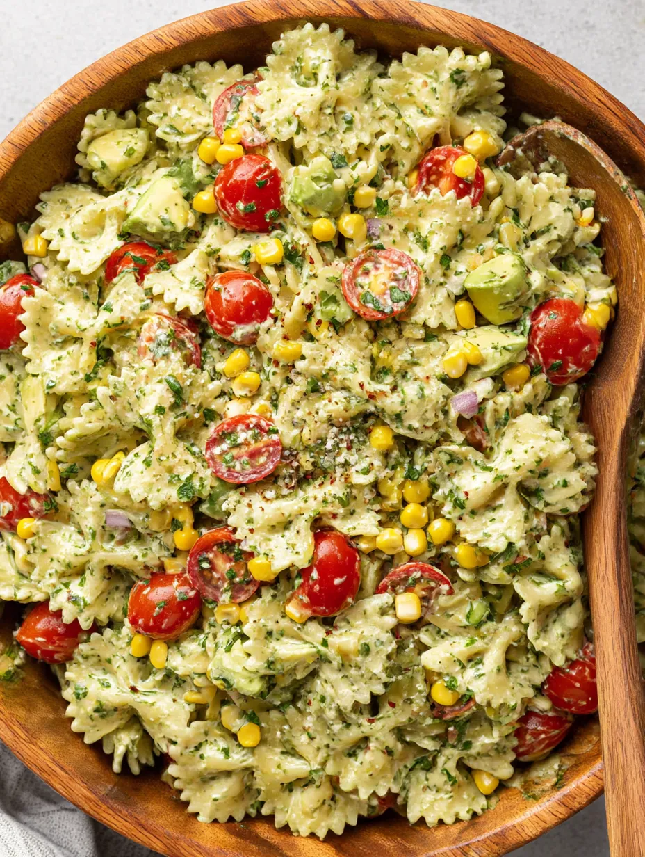 A bowl of cilantro lime pasta salad.