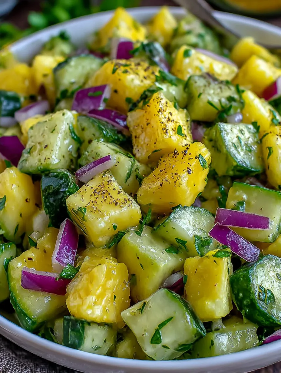 A bowl of pineapple cucumber salad.