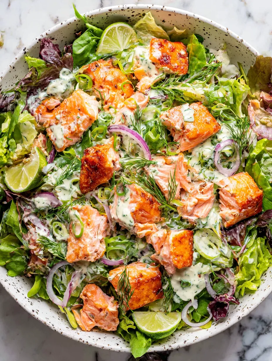 A salad with salmon and onions.